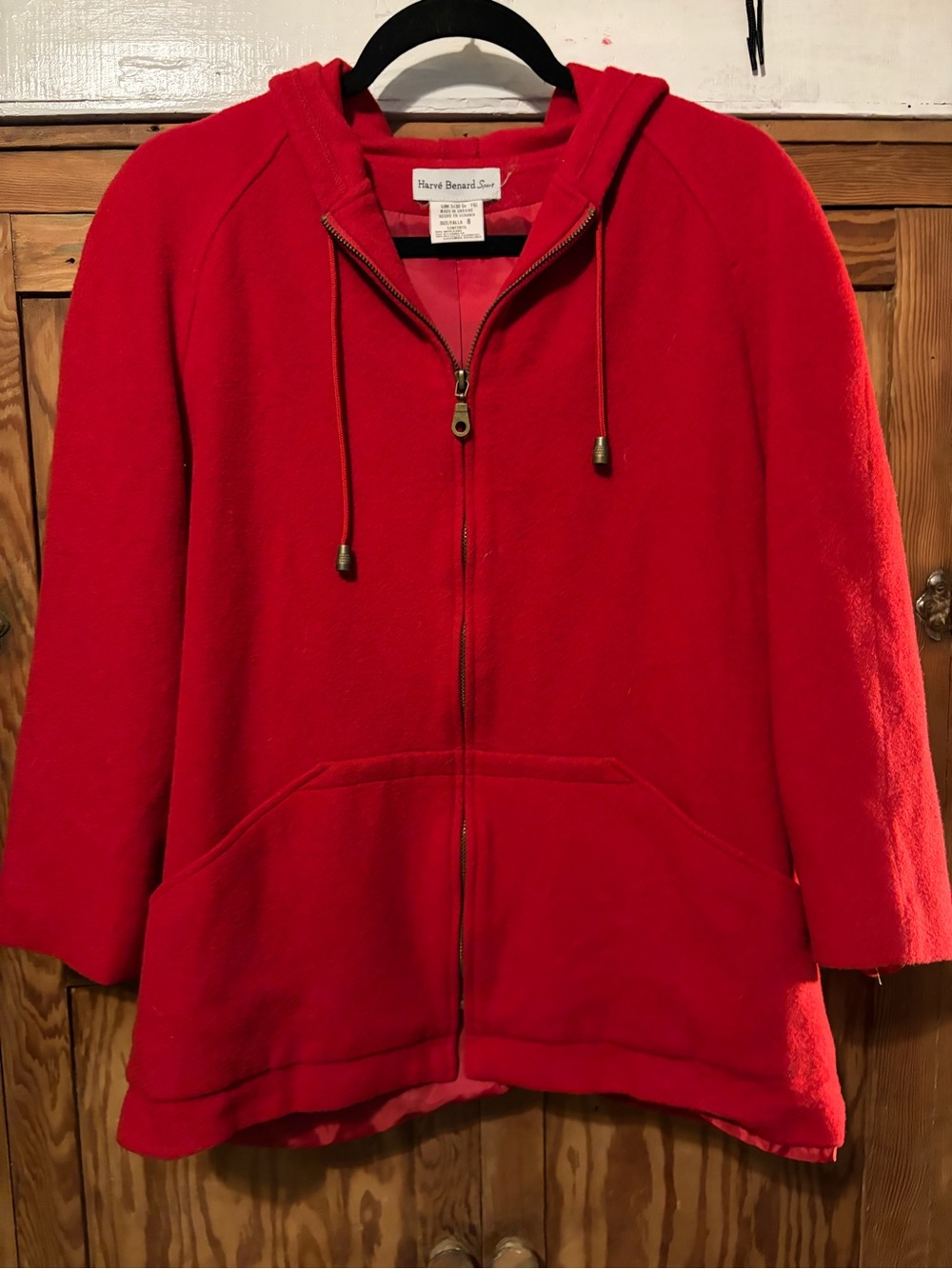 Women’s Harve Benard Red Zip-Front Hooded Jacket. Wool blend. Size 8. VGUC